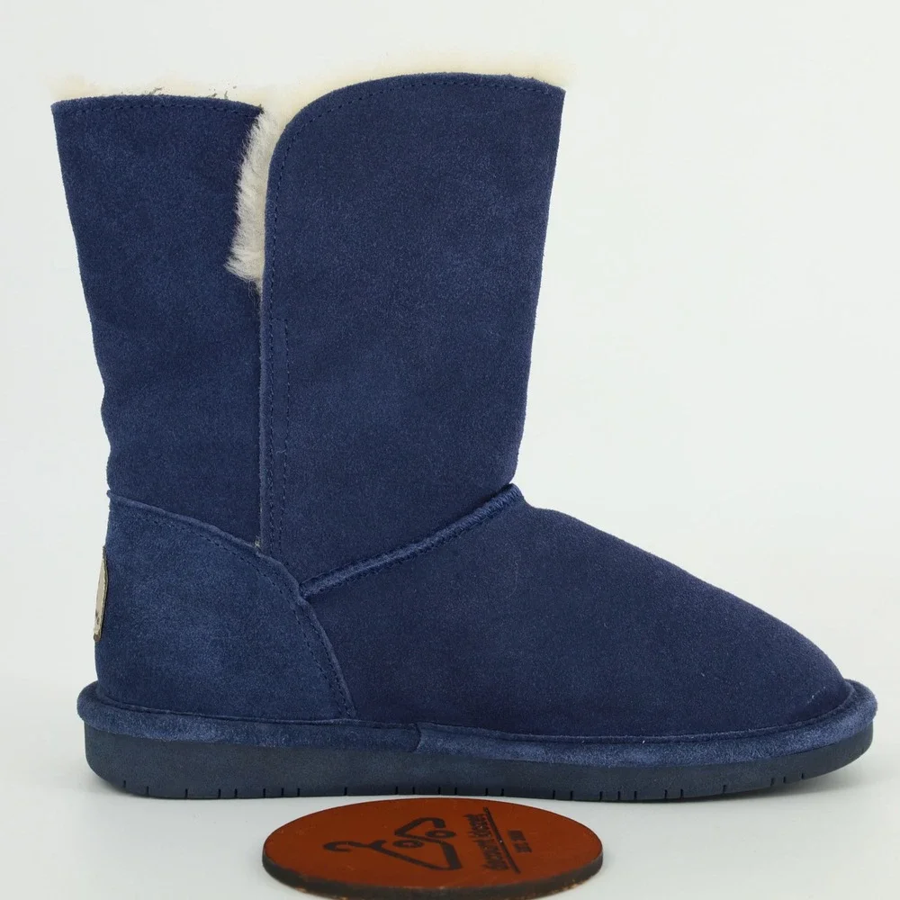 Bearpaw Women Navy Blue Suede Abigail Toggle Boots‎ Sheepskin Lining Size 7